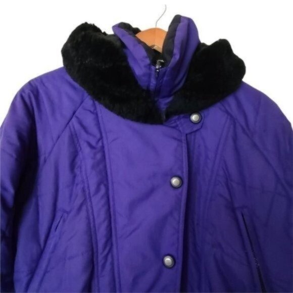 Vintage Rainier Ski Jacket Purple Short Dolman Sleeve 70's Pockets Hood size 8 - Picture 6 of 13